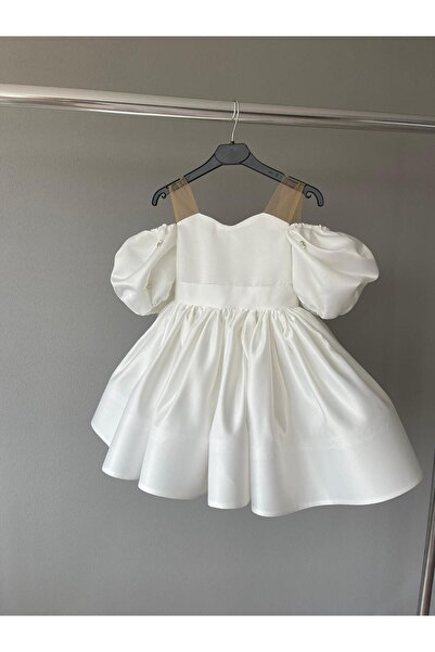 She Dress Öpücük Yaka Kolları Taşlı, Balon Kol Elbise. Kız Çocuk Abiye/Elbise