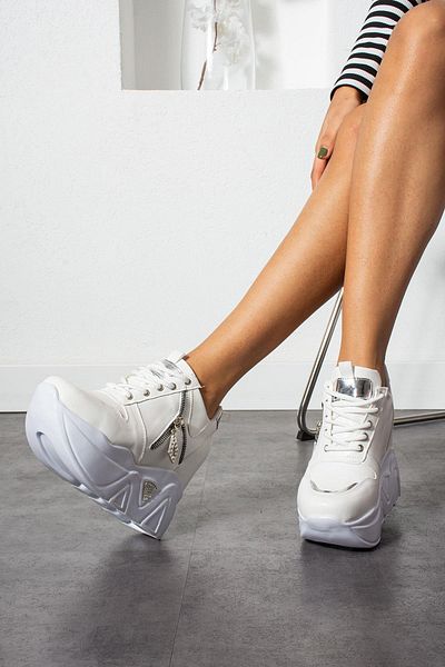Modanizm Lia White Sneakers with Hidden Heels