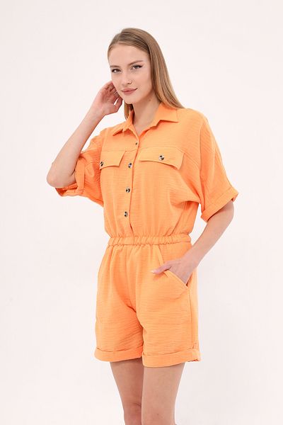armonika Women's Light Orange Bat Sleeve Pocket Elastic Waist Shorts Jumpsuit Arm-23Y 001075