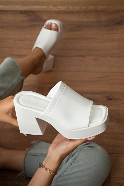 Modanizm Bellamy White Heeled Slippers