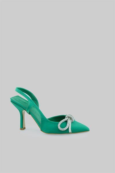sovrana Ribbon Detailed Heeled Shoes Green Matte Satin