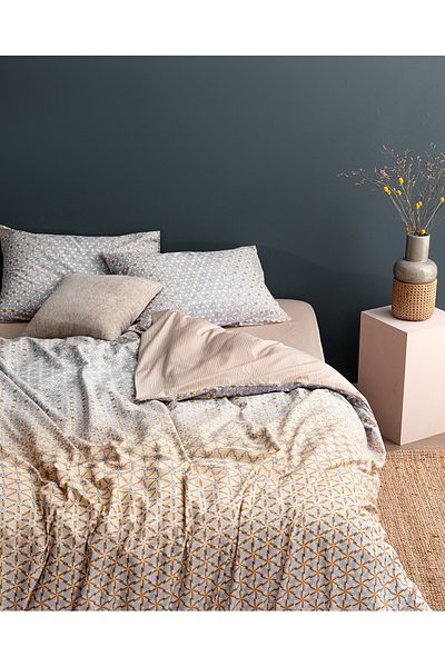 Madame Coco Rainger King Size Cotton Printed Duvet Cover Set - Grey/Beige
