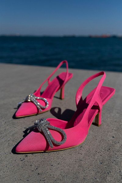sovrana Ribbon Detailed Heeled Shoes Fuchsia Matte Satin