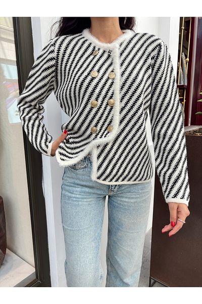 Nopen Knitwear Women's Collar Detail Gold Button Asymmetrical Cut Knitwear Vest Jumper