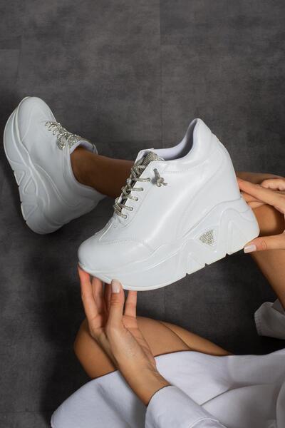 Modanizm Joes Gizli Topuklu Beyaz Deri Spor Ayakkabı