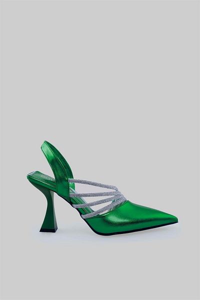 sovrana Stone Detailed Heeled Shoes Green Metallic