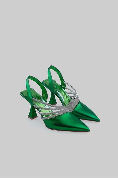 sovrana Stone Detailed Heeled Shoes Green Metallic