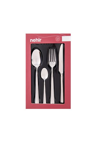 Nehir 24 Pieces Gray Katre Plain Fork Spoon Knife Set