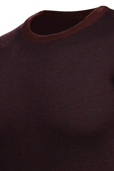 Çizgi Triko Men's Striped Knitwear Sweater - Zero Collar, Patterned Sleeves and Waist Elastics, Steel Knit Classic Fit - 5015C