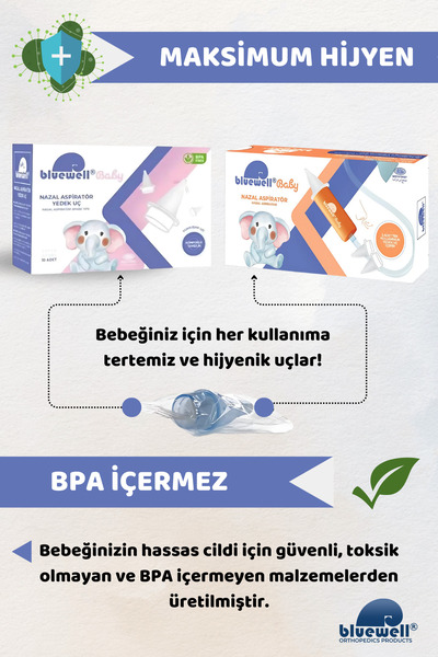 BLUEWELL ORTHOPEDICS PRODUCTS Nazal Burun Aspiratörü Başlangıç Seti Bebek Burun Temizleyici Aspiratör + Uyumlu 10 Adet Yedek Uç
