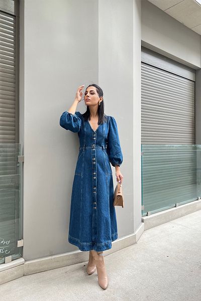 Seda Yalçın Atelier Rochie din denim cu mânecă balon