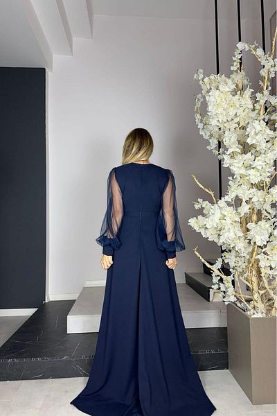 gesmoda Φόρεμα Navy Blue Maxi Design G1088