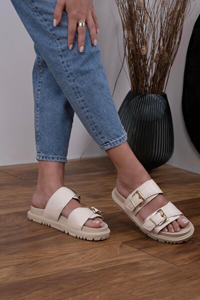 sovrana Beige Slippers - Belt Detailed