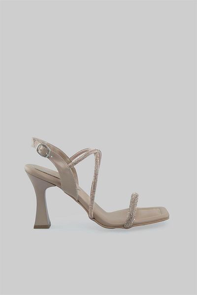 sovrana Cross Stoned Single Band Heeled Shoes Tan