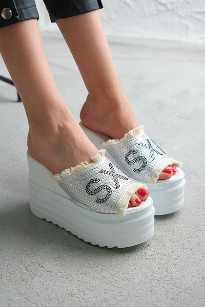 Modanizm Stoned Wedge Heeled Sxf Slippers
