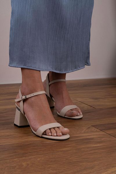 sovrana Beige Single Strap Heeled Shoes with Metal Detail on the Heel