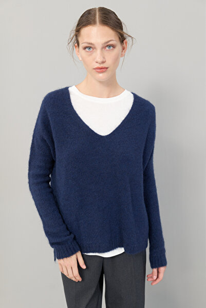Roman V Yaka Örme Triko Kazak Lacivert K2471008_015
