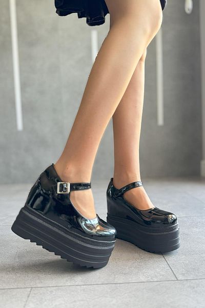 Modanizm Black Patent Leather Poxy Sandals