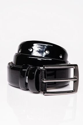 debbah Klasik Stil Erkek Siyah Rugan Parlak Vegan Deri Kemer 3.5 Cm