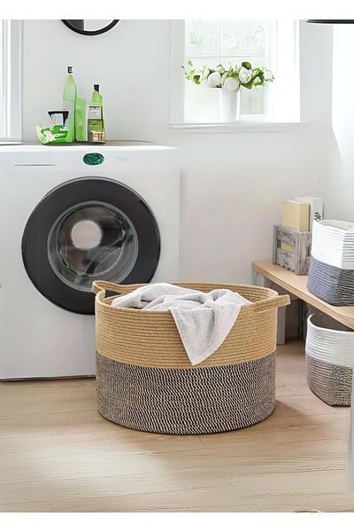 HomeTurko Jute Basket - Bathroom, Towel, Dirty and Toy Organizer