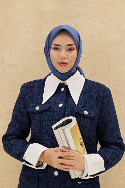 Silk Home Plain Shiny Scarf - Indigo