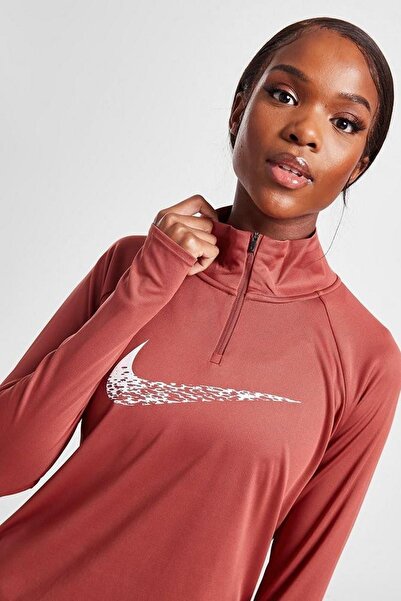 Nike Суитшърт за бягане Dri Fit Big Swoosh с 1/4 цип, цвят тухла
