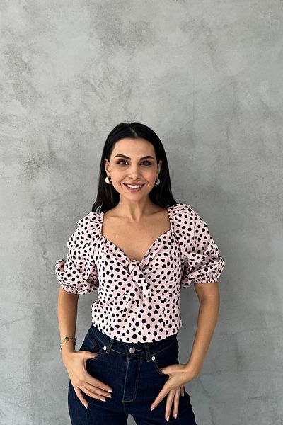 Seda Yalçın Atelier Powder Polka Dot Front Tie Detailed Crop