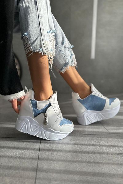 Modanizm Lia Blue Wedge Sneakers - Comfortable and Stylish Design
