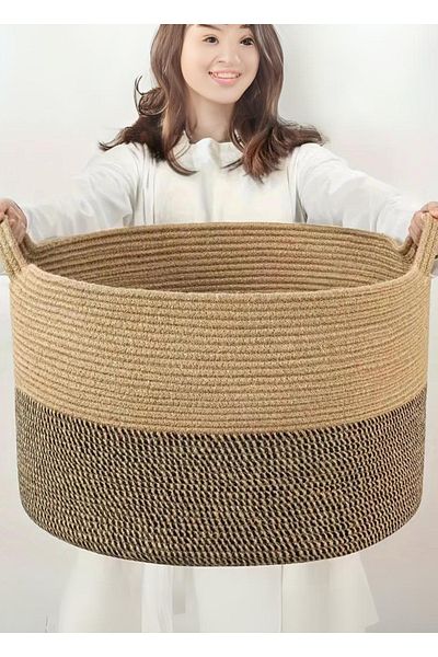 HomeTurko Jute Basket - Bathroom, Towel, Dirty and Toy Organizer
