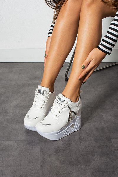 Modanizm Lia White Sneakers with Hidden Heels