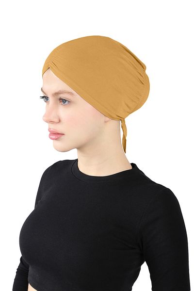 Ecardin Mustard Colored Pleated and Comfortable Snap Bonnet - St 256
