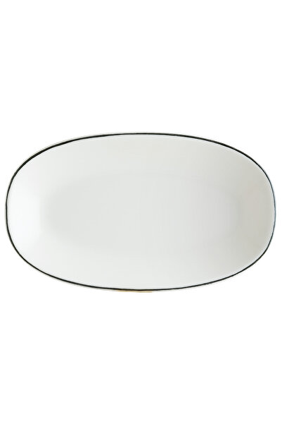 Bonna Retro Gourmet 12 Adet 15*8.5 Cm Siyah Kenar Çizgili Porselen Oval Kayık...