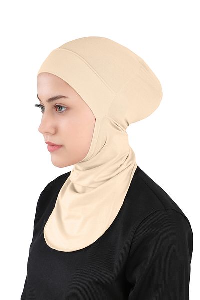 Ecardin Μπεζ ελαστικό καπό αθλητή με μικρό λαιμό Hijab - St 225
