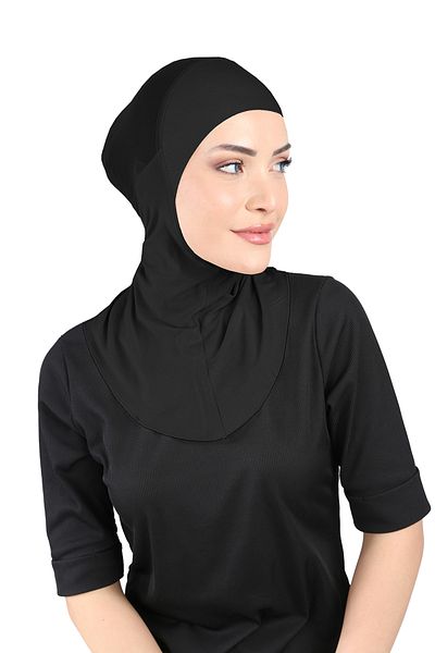 Ecardin Black Clima Fit Hijab Turban - Breathing and Anti-Sweat - St 228