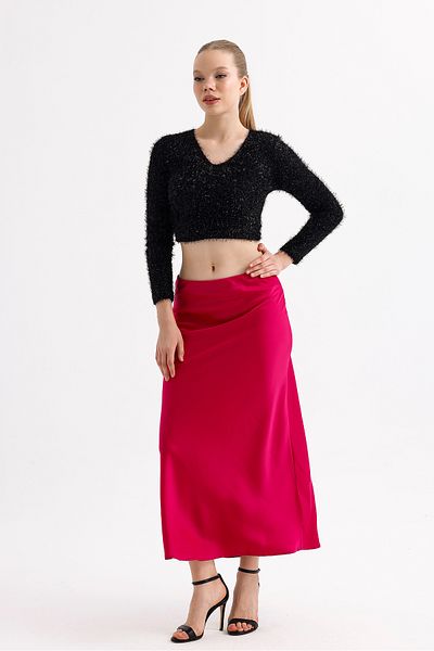 Sense Quality Z. Satin Long Skirt with Elastic Waist |   Etk35736 Red