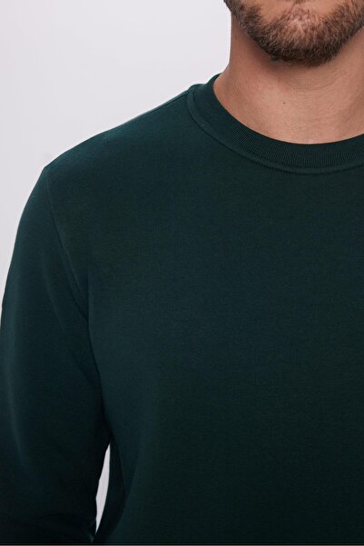 Tudors Unisex Oversize Φαρδύ βαμβακερό φούτερ με απαλή υφή Basic Green Crew Neck Φούτερ με φλις εσωτερικά