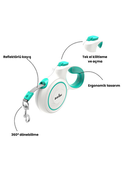 BUDİBU Automatic 5 Meter Retractable Cat and Dog Leash with Pulley | 15Kg/25Kg (S/M)