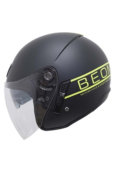 Genel Markalar B217 Güneş Gözlüklü Yazlık Yarım Kask Mat Siyah-Sarı