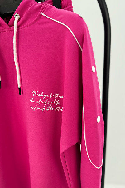 Koza Butik Women's Large Size Accessory Snap Detailed Tracksuit Set 8144-25