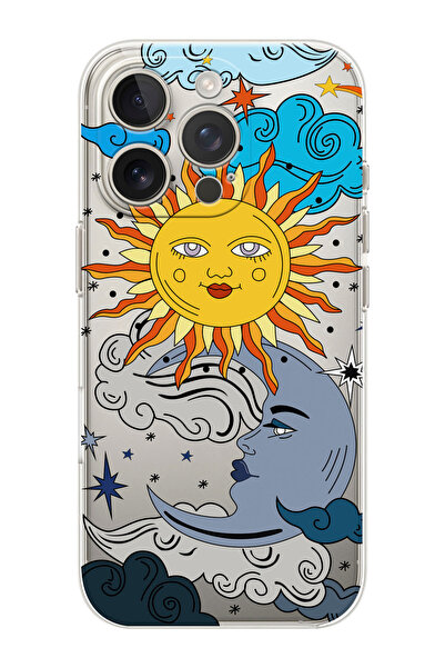 shoptocase iPhone 16 PRO Uyumlu Güneş Ay Desenli Şeffaf Silikon Telefon Kılıfı