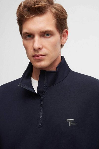Twn Βαμβακερό εποχιακό φούτερ Navy Blue Oversize - Μισό φερμουάρ