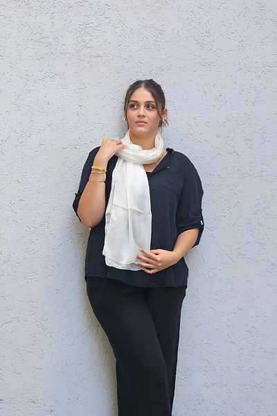 Bahtiyar İpek White Silk Scarf - Plain Design
