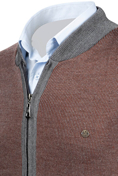 Çizgi Triko Stripe Knitwear Men's Knitwear Vest with Zipper Pocket Steel Knitwear Classic Fit - 5015J