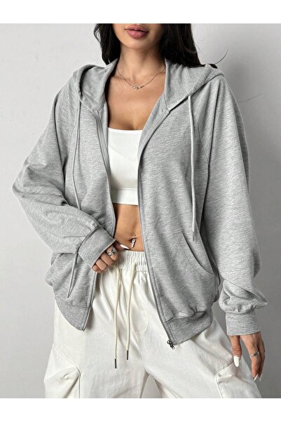 EYAX MODA Women Zippered Hooded Sweatshirt