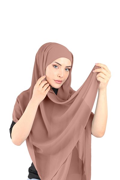 Ecardin Matte Salmon Colored Chiffon Fabric Bonnet Shawl - St 136