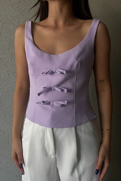 Seda Yalçın Atelier Lilac Bow Detailed Strappy Blouse