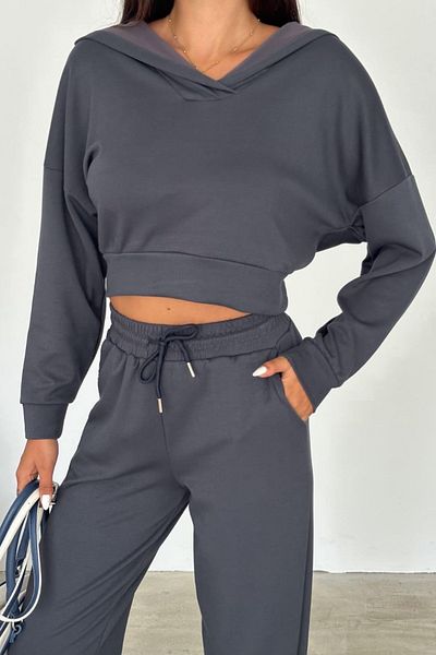 Ded COLLECTION Modal Women's Tracksuit Set - Hooded Crop Set of Two