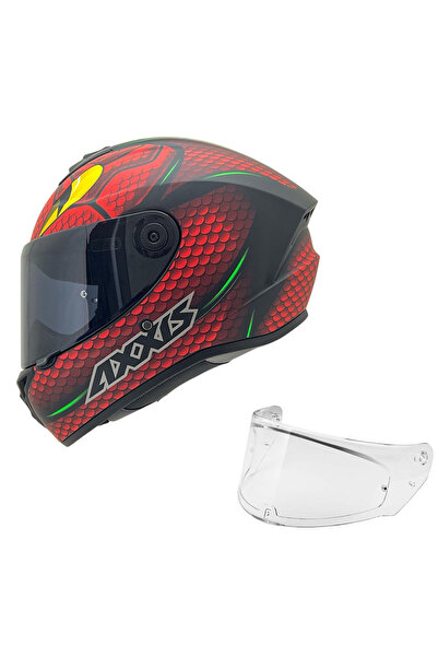 AXXIS Draken S Nahesa Mat Kirmizi  Desenli? Motosi?klet Kaski Çi?ft Vi?zörlü