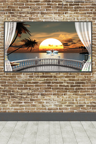 poster marketi Kendinden Yapışkanlı Romantik Gün Batımı Manzarası Poster - Balkon ve Deniz Temalı Duvar Kağıdı