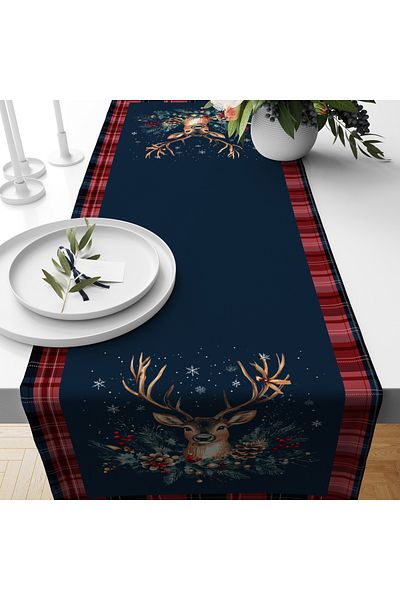 Evmila New Year Christmas Themed Deer 40X140 cm Velvet Runner